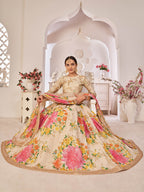 Myra Cream Digital Printed Georgette Lehanga | Grocsy