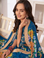 Myra Rama-Blue Digital Printed Georgette Lehanga | Grocsy