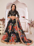 Myra Black Digital Printed Georgette Lehanga | Grocsy