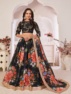 Myra Black Digital Printed Georgette Lehanga | Grocsy