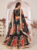 Myra Black Digital Printed Georgette Lehanga | Grocsy