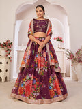 Myra Wine Digital Printed Georgette Lehanga | Grocsy