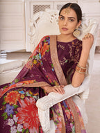 Myra Wine Digital Printed Georgette Lehanga | Grocsy