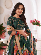 Myra Green Digital Printed Gorgette Lehanga | Grocsy