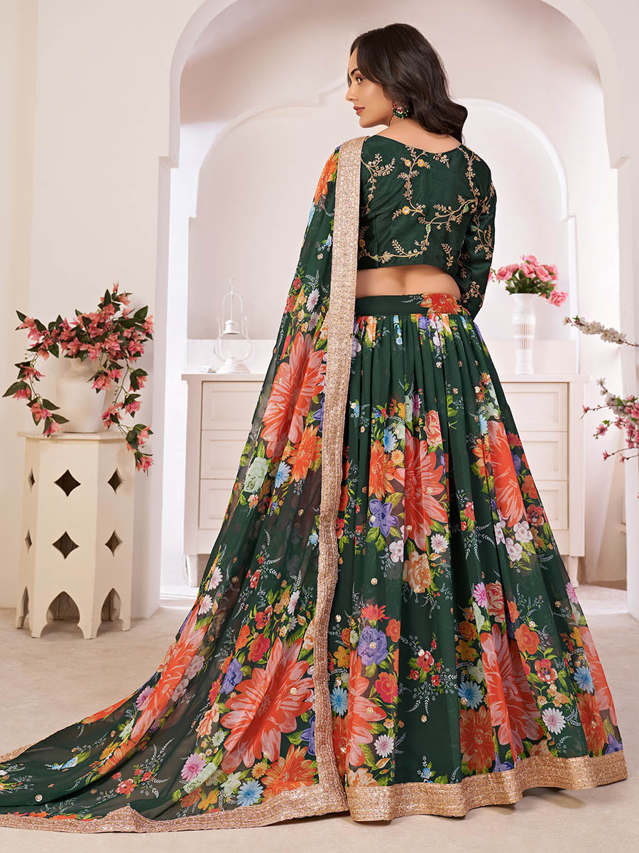 Myra Green Digital Printed Gorgette Lehanga | Grocsy