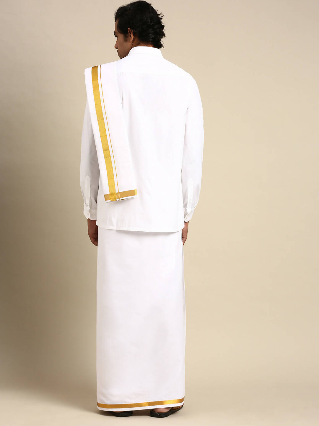 Ramraj Cotton Mens Premium Wedding Cotton White Dhoti with shirt Bit & Towel Set | Grocsy