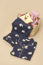 Breathables Kids Cotton Night Suit – Blue Panda Print Shirt & Pyjama Co-Ord Set For Boys & Girls | Grocsy