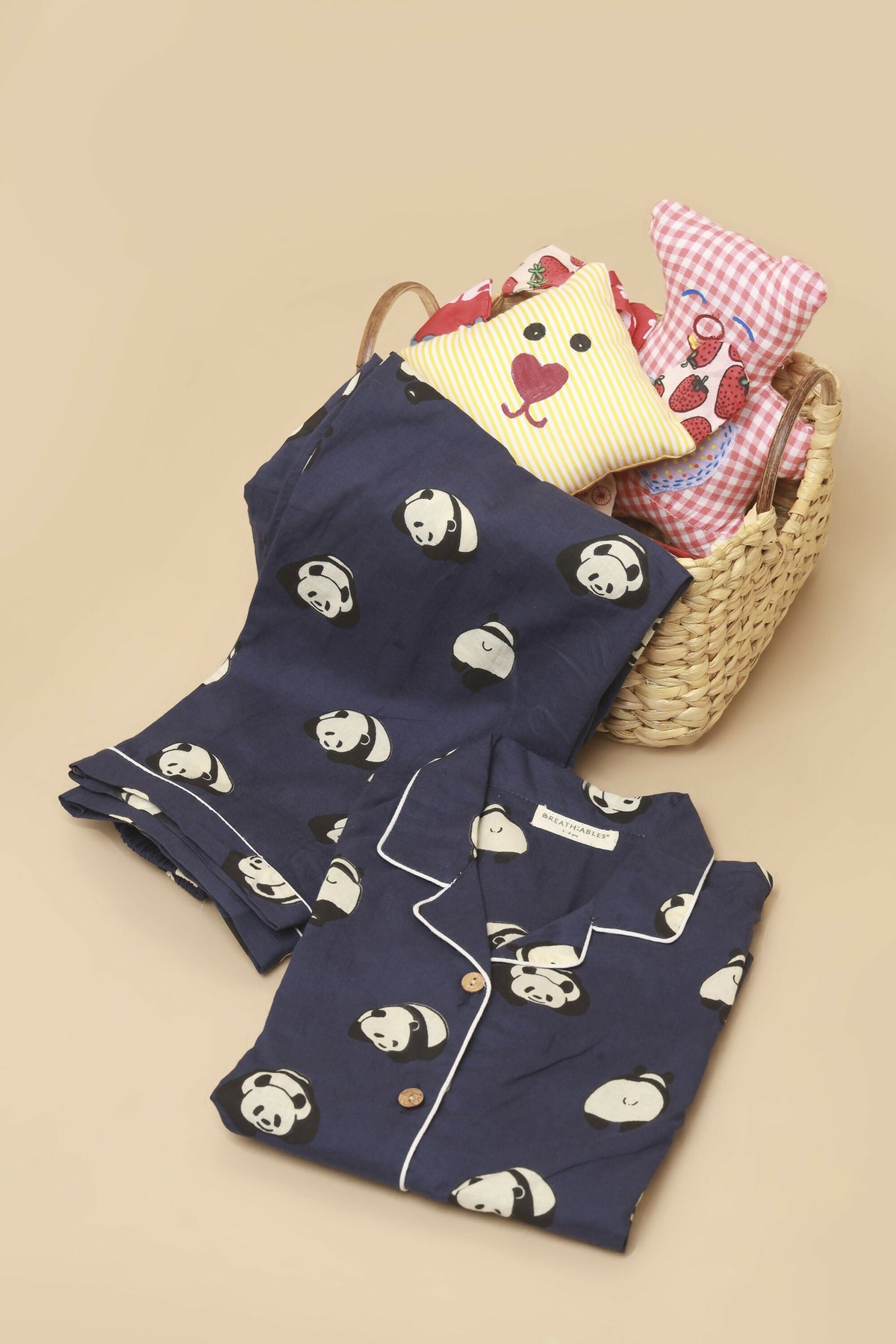 Breathables Kids Cotton Night Suit – Blue Panda Print Shirt & Pyjama Co-Ord Set For Boys & Girls | Grocsy