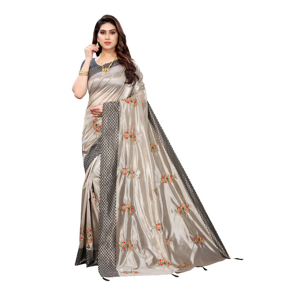 Vamika Grey Crepe Embroidery Saree (Nirali Grey) | Grocsy