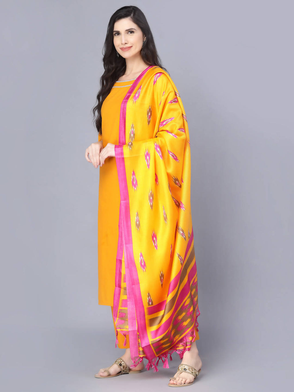 Myshka Women Mustard Yellow Pure Cotton Kurta with Trousers With Dupatta | Grocsy