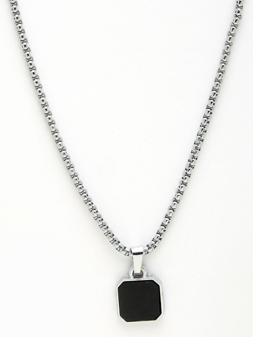 NVR Men's Silver-Plated Artificial Stone Stainless Steel Pendant with Chain | Grocsy
