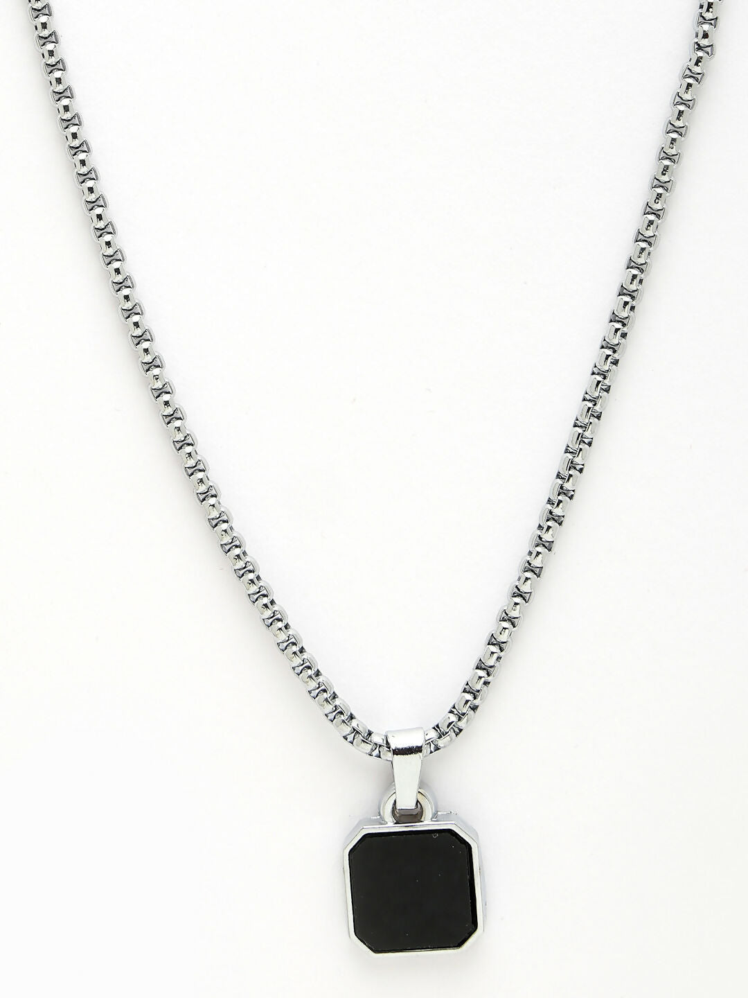 NVR Men's Silver-Plated Artificial Stone Stainless Steel Pendant with Chain | Grocsy