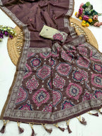 Vastranavya Coffee Muga Cotton Meenakari & Azarakh Pallu Saree with Contrast Blouse | Grocsy