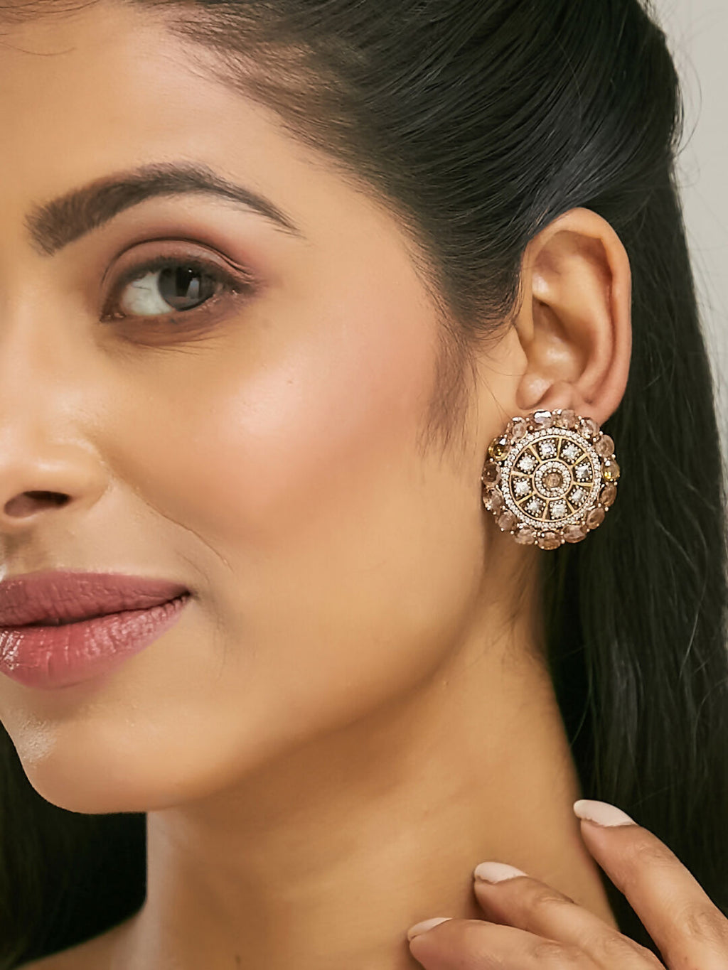 Nuyug 22k Gold Plated Round Stud Earrings | Grocsy