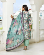 Vaasva Women's Green Tissue Gota Embroidered Suit Set With Solid Pant And Embroidered Dupatta | Grocsy