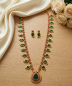 Jewel City Green Meenakari Long Haram Necklace Set Antique Gold Plated Temple Jewelry | Grocsy
