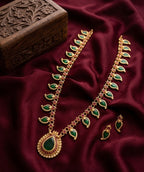 Jewel City Green Meenakari Long Haram Necklace Set Antique Gold Plated Temple Jewelry | Grocsy