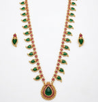 Jewel City Green Meenakari Long Haram Necklace Set Antique Gold Plated Temple Jewelry | Grocsy