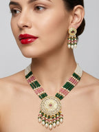 Jewel City Kundan Necklace Set with Multicolor Beads & Pearls | Antique Gold Plated Bollywood Bridal Wedding Jewelry For Women | Grocsy