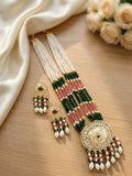 Jewel City Kundan Necklace Set with Multicolor Beads & Pearls | Antique Gold Plated Bollywood Bridal Wedding Jewelry For Women | Grocsy