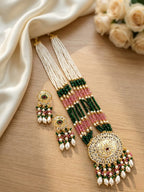 Jewel City Kundan Necklace Set with Multicolor Beads & Pearls | Antique Gold Plated Bollywood Bridal Wedding Jewelry For Women | Grocsy