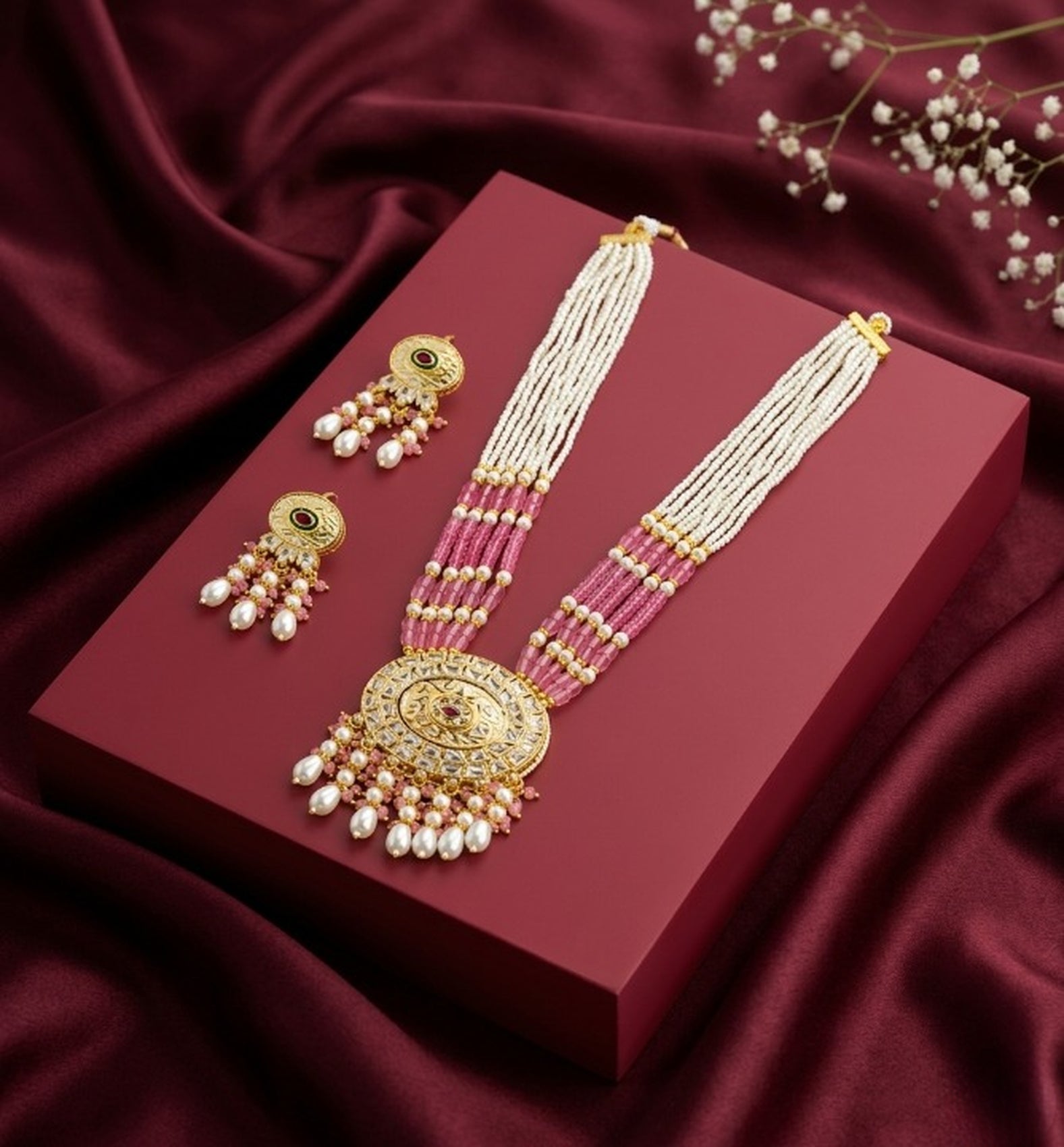 Jewel City Kundan Necklace Set with Multicolor Beads & Pearls | Antique Gold Plated Bollywood Bridal Wedding Jewelry For Women | Grocsy