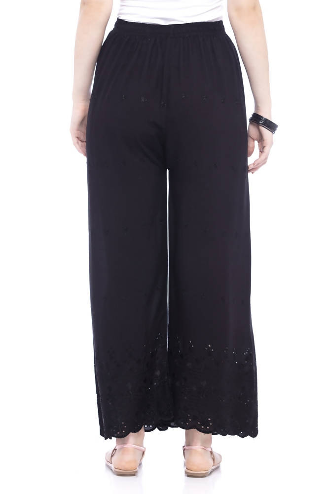 Mominos Fashion Reyon Cotton Black Embroidery Chikan Palazzo | Grocsy