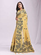 Shree Shyam Fashion Kashira Yellow Linen Cotton Saree | Grocsy