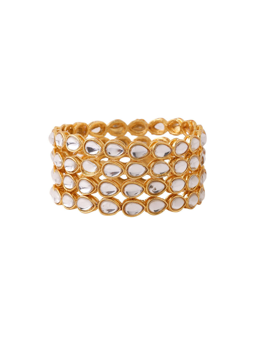 NVR Women's Set of 4 Gold-Polished Kundan Studded Traditional Bangles | Grocsy
