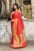 Joban Fashion Red Pure Katan Pure Handloom Banarasi Silk Saree | Grocsy