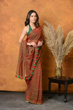Very Much Indian Designer Mul Cotton Handloom Saree with Sequins - Dual Tone Red Green | Grocsy