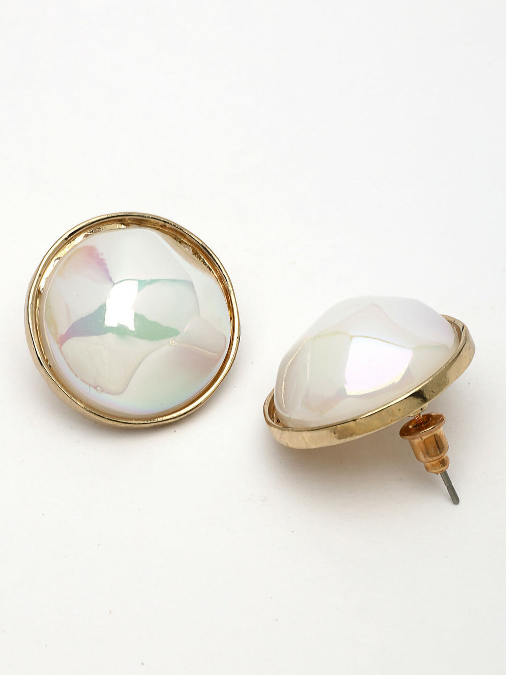 NVR Wome's Gold-Polished Pearl Studded Circular Studs Earring | Grocsy