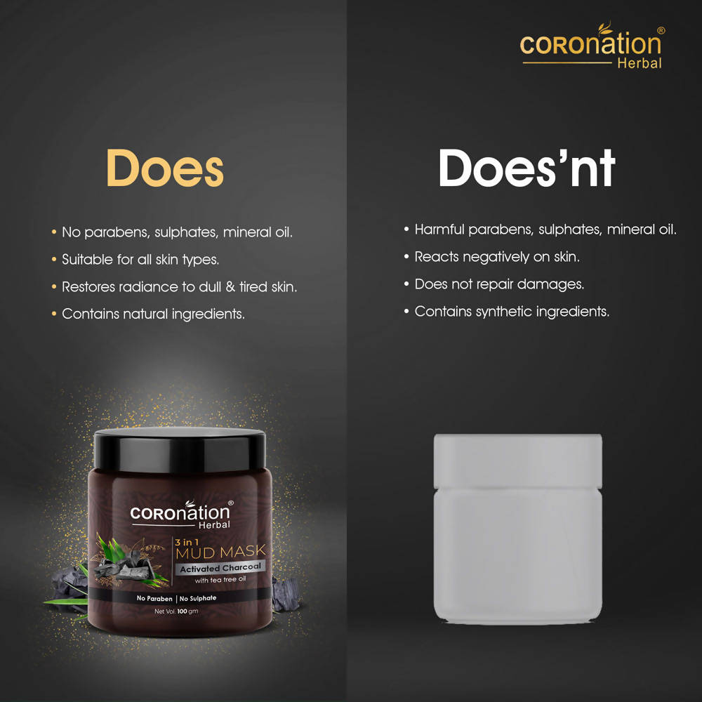 Coronation Herbal Activated Charcoal 3 in 1 Mud Mask with Tea Tree Oil | Grocsy