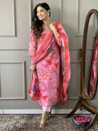 Multi Pink Viscose Chanderi Stitched Suit With Dupatta - Tanisha | Grocsy