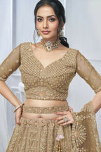 Kesar Fab Brown Net Embroidered Lehenga | Grocsy