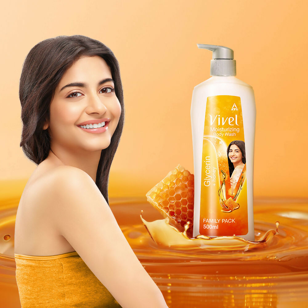 Vivel Moisturizing Body Wash Glycerin & Honey Pump Bottle Shower Gel for Soft Glowing Skin | Grocsy