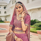 Onion Pink Heavy Viscose Khatli, Embroidery & Mirror Work Unstitched Lehenga Choli - Sisha Keshav | Grocsy