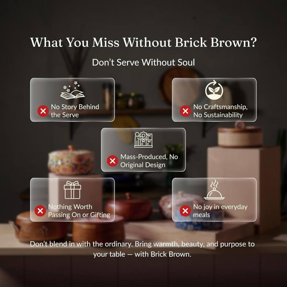 Brick Brown Handcrafted Enamel Coated Wooden Pastel Flora Roti Box | Grocsy