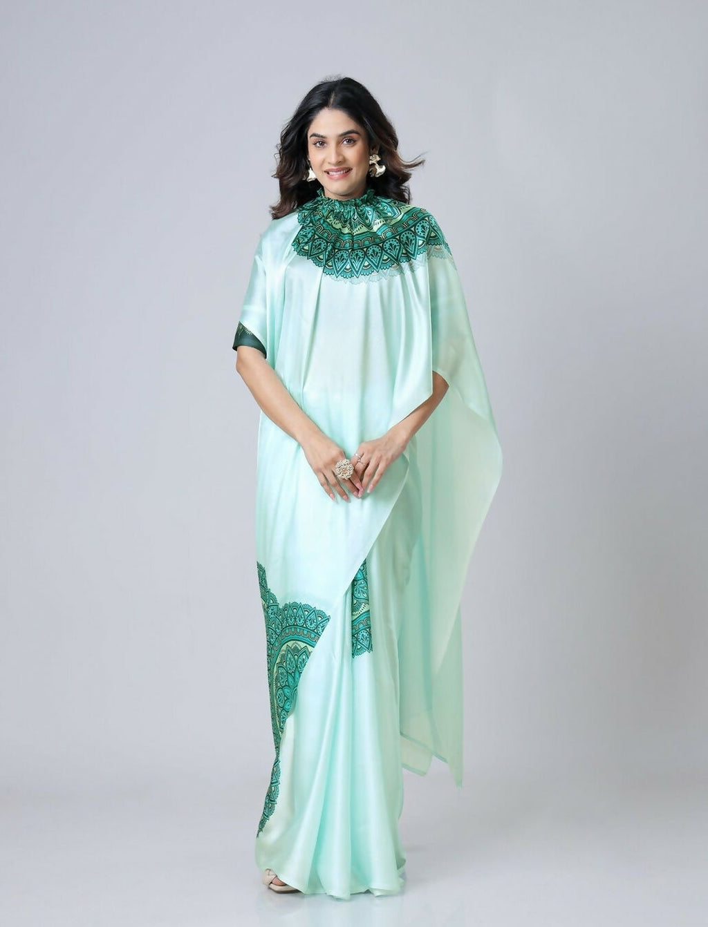 Vastranavya Electric Blue Mandalaa Print Freehand Ready to Wear Saree | Grocsy