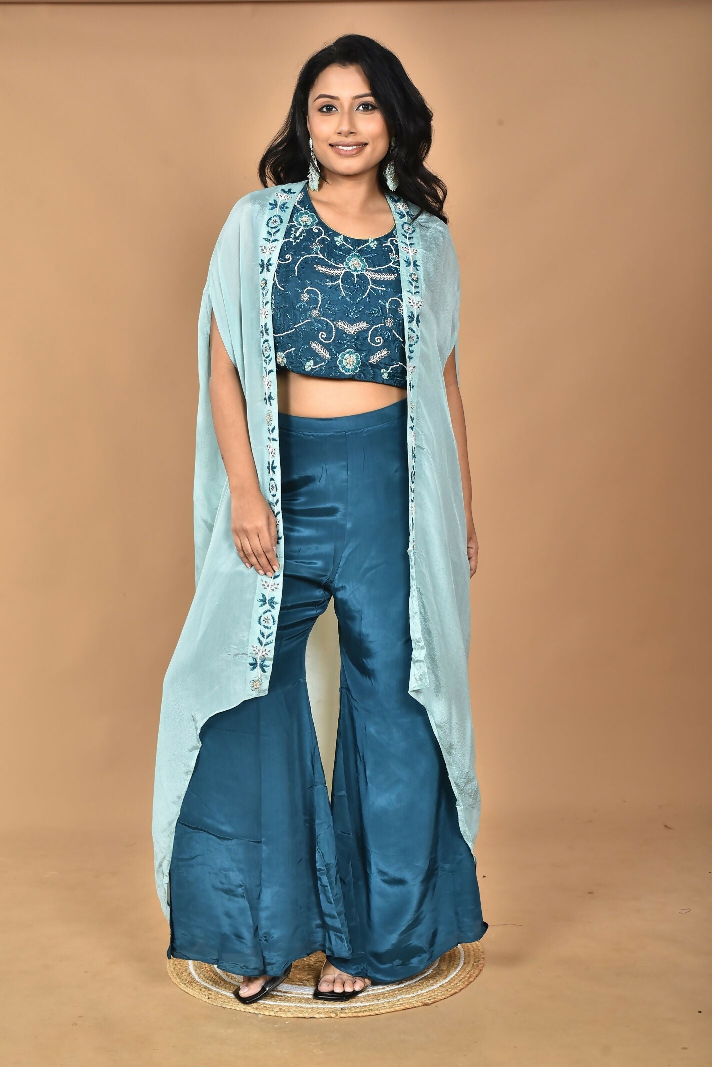 Morchari Women Hand Embroidery Crop Top-Blue | Grocsy