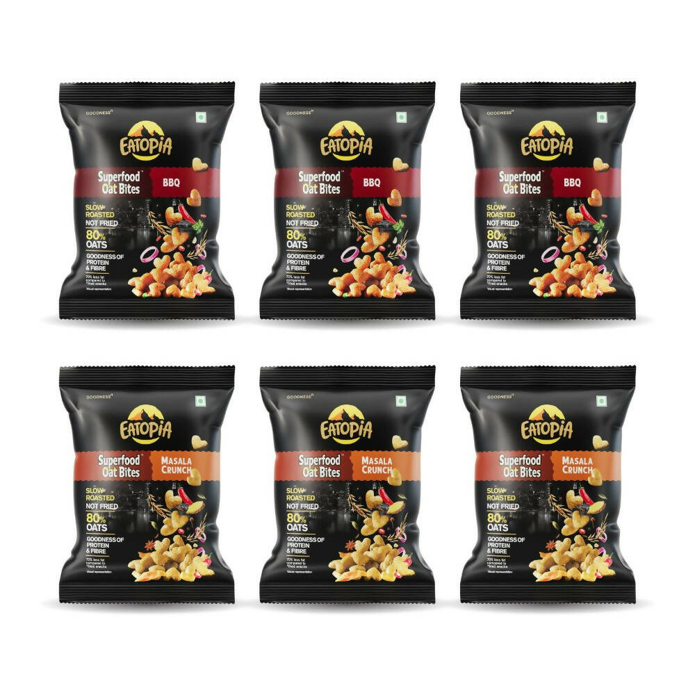Eatopia Superfood Oats Bites - BBQ & Masala Crunch Combo | Grocsy
