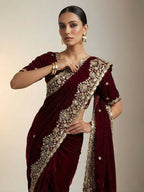 Joban Fashion Maroon Fandy Satin Silk Party Wear Sarees | Grocsy