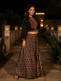 Juniper Women's The Rekha Chitra Black Thread Embroidered Rayon Top & Printed Skirt Set With Beads & Mirror Work | Grocsy