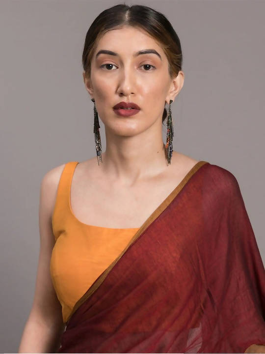 Suta Grey Maroon Colourblocked Pure Cotton Saree | Grocsy