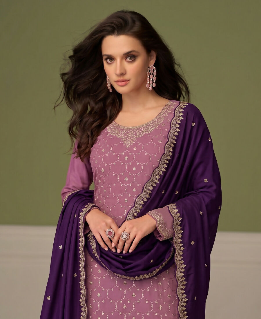 KC Heavy Chinon Lilac Salwar Suit For Women Ethnic Wear | Grocsy