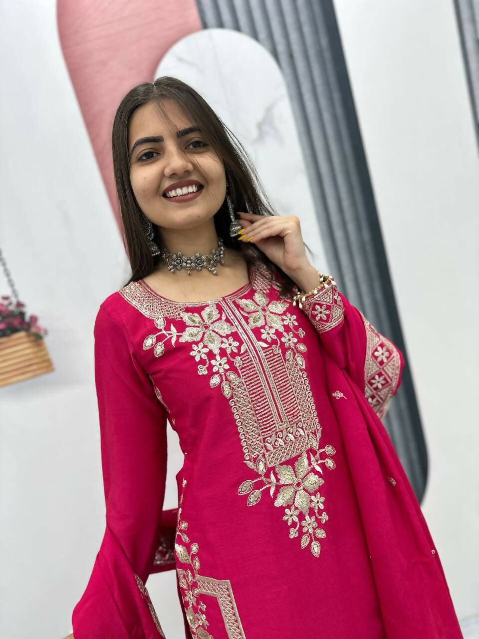 Teeya Creation Womens New Wedding Wear Heavy Embroidery Thread Work Pink Kurta Set | Grocsy