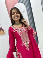 Teeya Creation Womens New Wedding Wear Heavy Embroidery Thread Work Pink Kurta Set | Grocsy