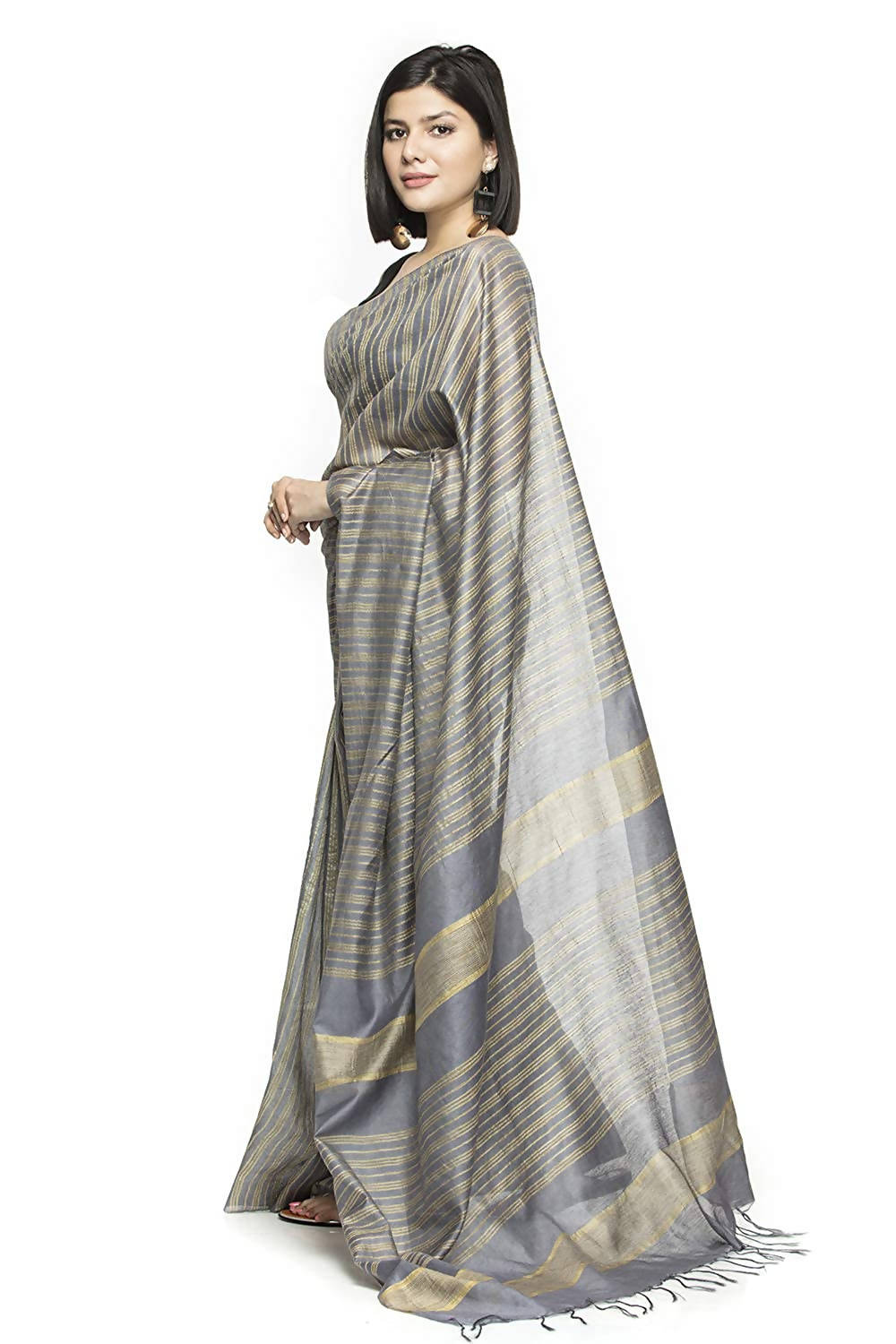 Mominos Fashion Grey Color Bhagalpuri Saree | Grocsy