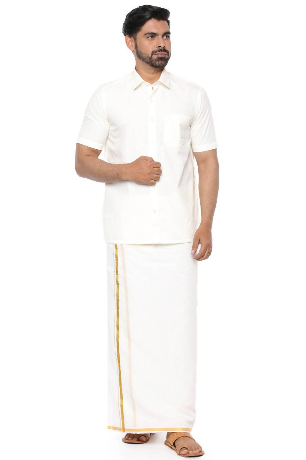 Ramraj Cotton Mens Poly Cotton Cream Colour Half Sleeve Shirt | Grocsy