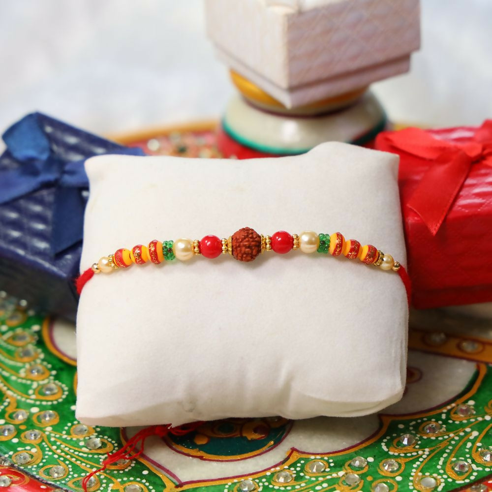 Indianvibez Rudraksh With Colourful Beads With Designer Rakhi | Grocsy